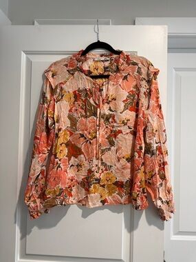 Dex Floral Peasant Blouse - Peach Multi